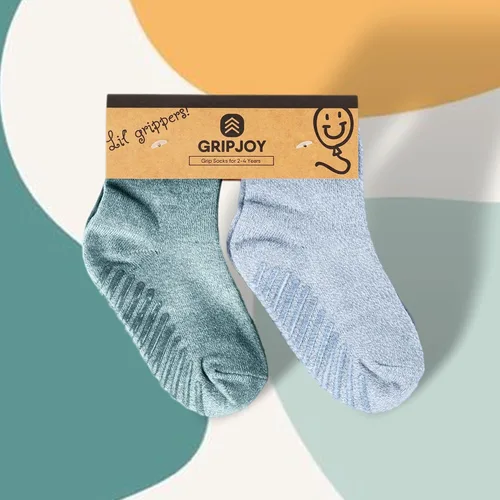Miniatura 3 de Gripjoy Calcetines para niños pequeños con agarres, calcetines antideslizantes para niños, calcetines de agarre para niños pequeños, 4 pares