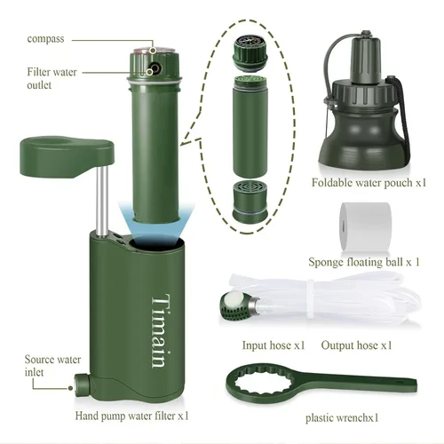 Miniatura 2 de Timain Bomba de filtro de agua portátil para exteriores, sistemas de filtración de agua, perfecta para viajes, camping, senderismo, pesca, caza
