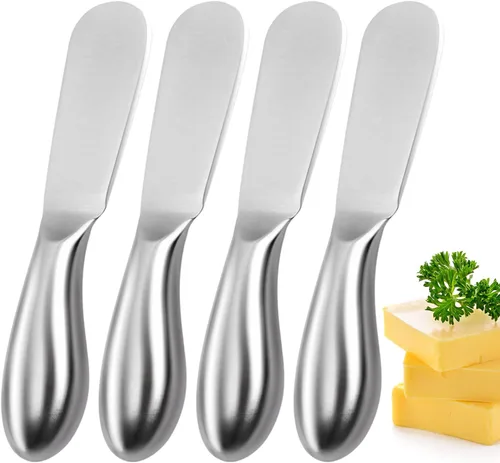 Miniatura 8 de Juego de cuchillos esparcidores de mantequilla, 8 cuchillos de acero inoxidable para esparcir mantequilla de queso y mini pinzas para servir queso