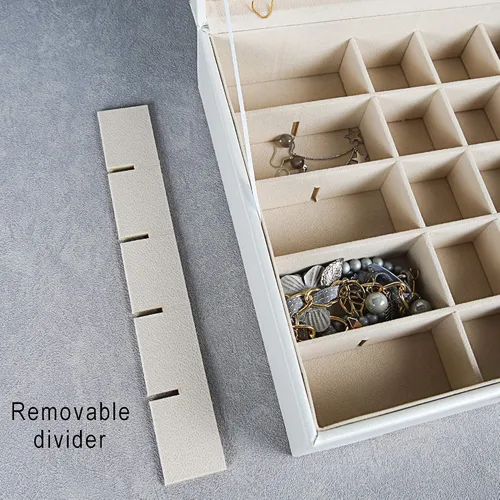 Miniatura 5 de Frebeauty Organizador de aretes, joyero clásico, 50 ranuras, estuche de almacenamiento de joyas de doble capa con 6 ganchos para collar y bolsillo
