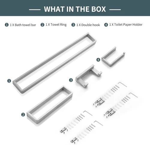 Miniatura 7 de YACVCL Juego de accesorios de baño de 4 piezas de níquel cepillado Juego de barra de toalla de baño de acero inoxidable premium Soportes de toalla