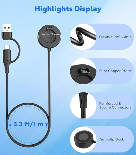 Miniatura 5 de 2 in 1 for Garmin Watch Charger, Charging Dock Station with 3.3 ft/1m USB-C Charging Cable for Garmin Fenix 8/7/7X/6/5;Vivoactive 6/5/4;Venu