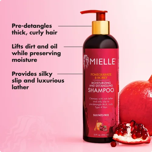 Miniatura 5 de Mielle Organics Champú desenredante e hidratante de granada y miel, champú para cabello rizado para mujeres, enriquecido con miel y aceite de babasú