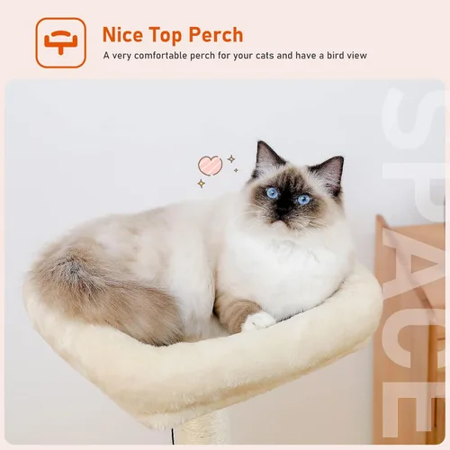 Miniatura 5 de PEQULTI - Torre para gatos moderna, árbol de gato de varios niveles para gatos de interior, casa de juego para gatos con gran condo, hamaca