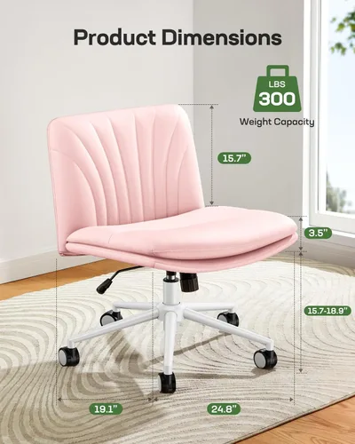 Miniatura 2 de Marsail Silla de escritorio sin brazos con ruedas: Silla amplia de cuero sintético con piernas cruzadas, sillas giratorias ajustables y cómodas