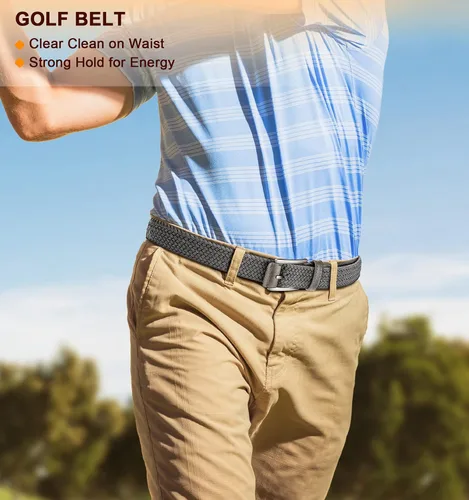 Miniatura 2 de BULLIANT Cinturón para hombre, paquete de 2 unidades, elástico trenzado para hombre, para golf, caza, pantalones de mezclilla, 1 38 pulgadas