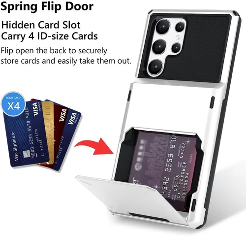 Miniatura 5 de Funda tipo cartera para Samsung Galaxy S22 Ultra con 4 ranuras para tarjetas de crédito a prueba de golpes, funda híbrida de protección reforzada