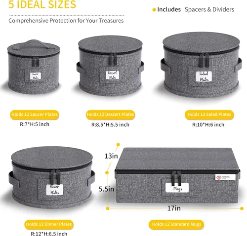 Miniatura 2 de Contenedores de almacenamiento de porcelana Caja de carcasa dura para trasladar platos, vasos y copas, vajilla, tazas, platillos Organizador