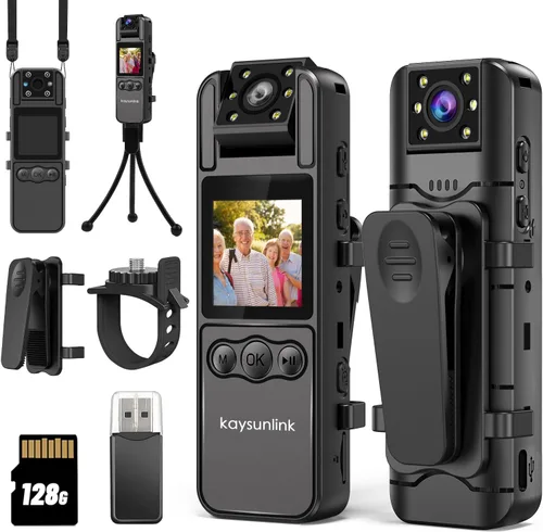 kaysunlink Cámara corporal con grabación de audio y video 1080P FHD Mini Policía Portátil Pequeña Cámara Personal Usable en el Cuerpo Videocámara de