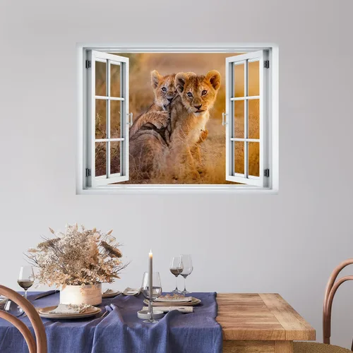 Miniatura 26 de wall26 Adhesivo decorativo para pared, diseño de oso y mariposa fuera de una ventana abierta, no se pega ni se pega, papel tapiz no tejido