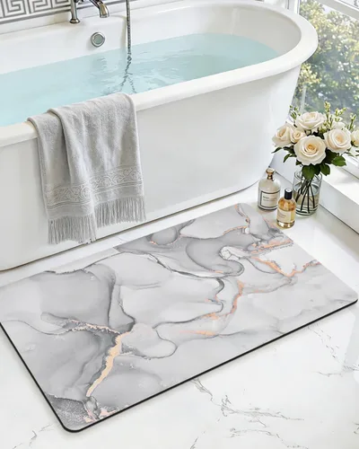 Miniatura 22 de DEXI Alfombra de baño ultra fina, de 16 x 24 pulgadas, antideslizante, para suelo de ducha, absorbente, de secado rápido, de mármol, perfil bajo