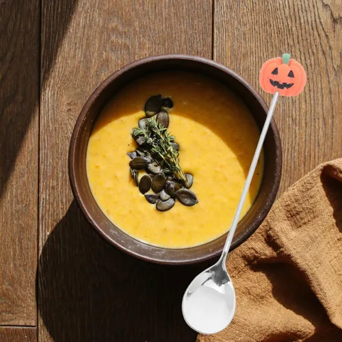 Miniatura 9 de UPKOCH Juego de 6 cucharas de calabaza de Halloween con forma de calabaza de acero inoxidable para café y postre de 4.9 pulgadas, utensilios
