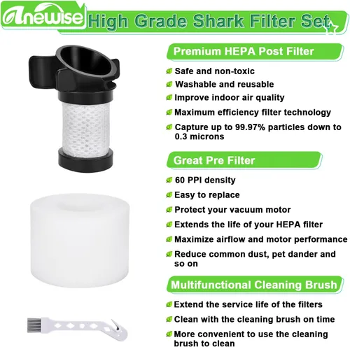 Miniatura 5 de Anewise Filtro de repuesto para aspiradora inalámbrica Shark ION Flex Duo Clean IF100 F80 UF280 IF200 IF201 IF202 IF203Q IF252 IF281 IF282, 2 HEPA +