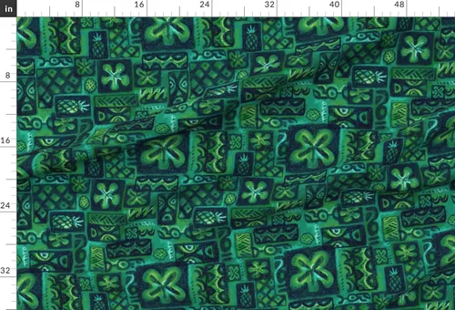 Miniatura 2 de Spoonflower Tela - Flores verdes azules esmeralda olas retro Tiki hawaiano vintage mediados impreso en tela de gasa Fat Quarter - Costura de ropa