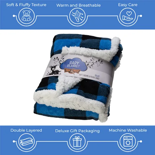 Miniatura 4 de Manta de bebé de forro polar sherpa ultrasuave Manta acogedora de felpa para niños Cuadros reversibles Lavable Tamaño amplio para mayor