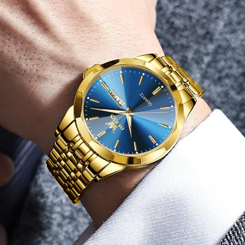 Miniatura 7 de OLEVS Watch for Men Diamond Business Dress Analog Quartz Stainless Steel Waterproof Luminous Date Two Tone Luxury Casual Wrist Watch Blue
