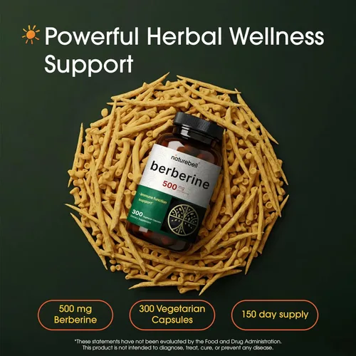 Miniatura 2 de Suplemento de Berberina NatureBell 500mg 300 Cápsulas Vegetarianas, 97% Berberina HCL Pura – Extracto de Raíz 5:1 – Basado en Plantas, Vegano, Sin