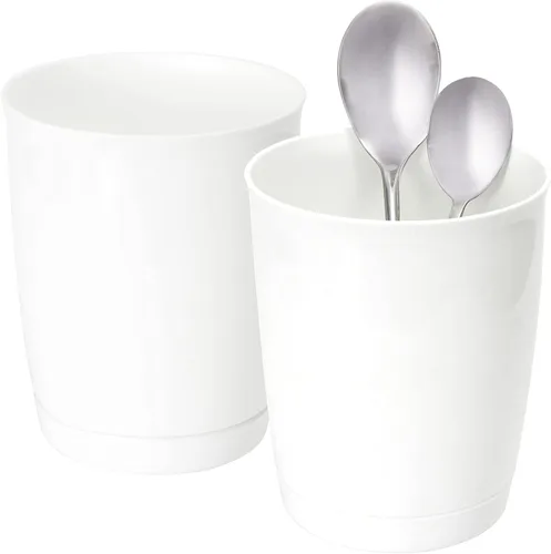 Youngever Paquete de 2 soportes de plástico para utensilios, organizadores de utensilios blancos, utensilios de cocina grandes