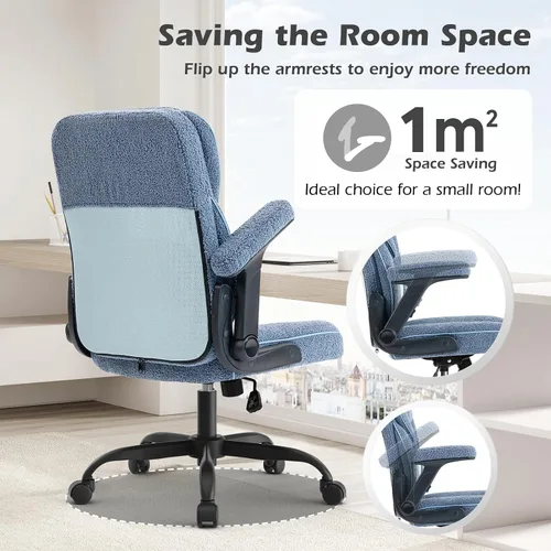 Miniatura 4 de SEATZONE Sillas de escritorio de oficina en casa con ruedas y reposabrazos, silla de oficina, cómoda malla ergonómica con tela polar de peluche