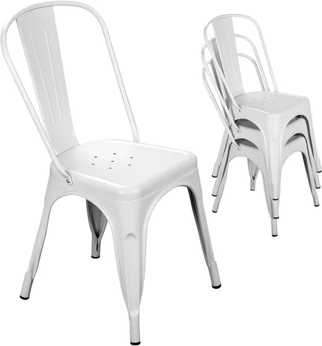 Nazhura Silla de comedor de metal estilo rústico Tolix para cocina, comedor, cafetería, restaurante, bistró, patio, 18 pulgadas, apilable, Blanco