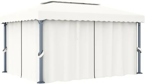Miniatura 7 de carpas para patio, kiosco, carpa con cortina de 9.8 x 9.8 pies, aluminio blanco crema, adecuado para exteriores, jardín, camping