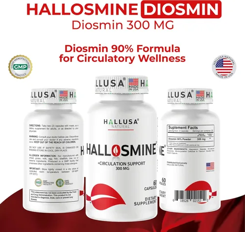 Miniatura 8 de Hallosmine Diosmin 300mg + crema gratis para venas, circulación de piernas, piernas pesadas, venas varicosas, suplemento circulatorio – Diosmina