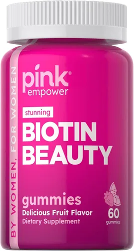 PINK Gomitas de biotina para mujer | 2,500 mcg | 60 unidades | Vitamina para cabello, piel y uñas | Sabor a fruta | Sin OMG y sin gluten