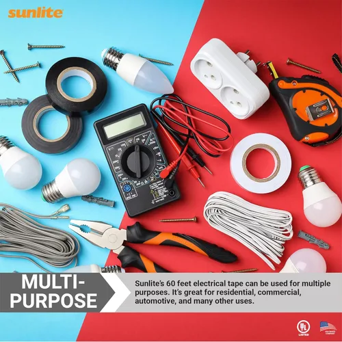 Miniatura 4 de Sunlite 41412-SU - Paquete de 10 cintas eléctricas de PVC, 60 pies x 0.75 pulgadas, para empalme, protección y aislamiento de cables, resistente a