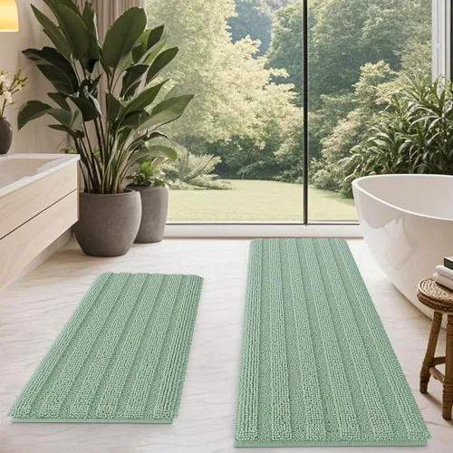 Miniatura 71 de ACCUMTEK - Juego de alfombras de baño a rayas beige de 3 piezas, ultrasuaves, antideslizantes de chenilla, alfombras de baño mullidas y absorbentes