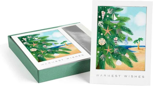 Miniatura 10 de Masterpiece - Tarjetas navideñas de palmeras festivas / 16 tarjetas navideñas de deseos más cálidos de invierno en caja con detalles plateados