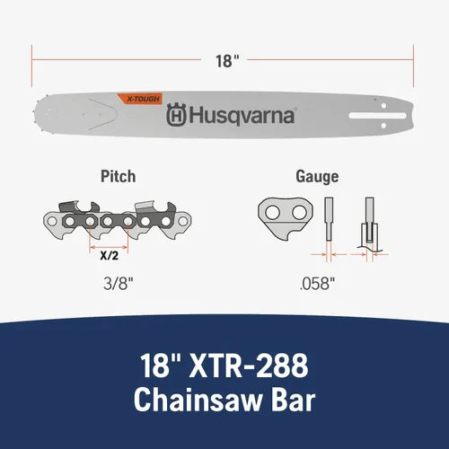 Miniatura 2 de Husqvarna Barra de motosierra X-Tough de 18 pulgadas para motosierra 555, paso de 3/8 pulgadas, calibre .058 pulgadas y 68 eslabones de transmisión