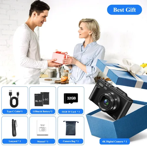 Miniatura 7 de Cámara digital 4K para fotografía, cámara de vlogging de 64 MP para YouTube, cámaras de vlog WiFi con zoom digital de 18X, pantalla abatible de 3