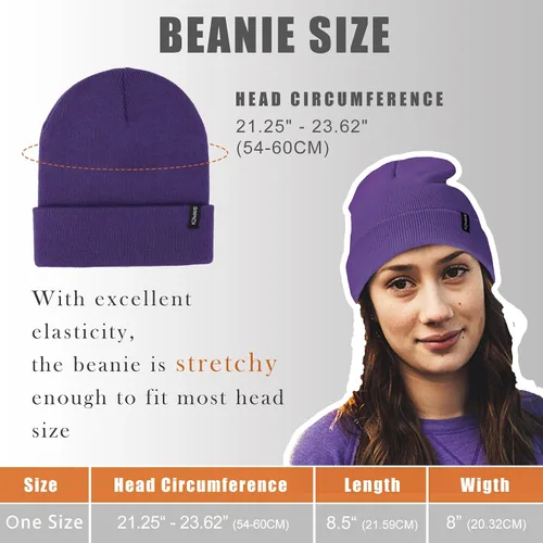Miniatura 28 de Gorros de lana para mujeres y hombres, unisex, de punto suave, con puños, diseño de calavera, elástico, color sólido, sombreros de invierno