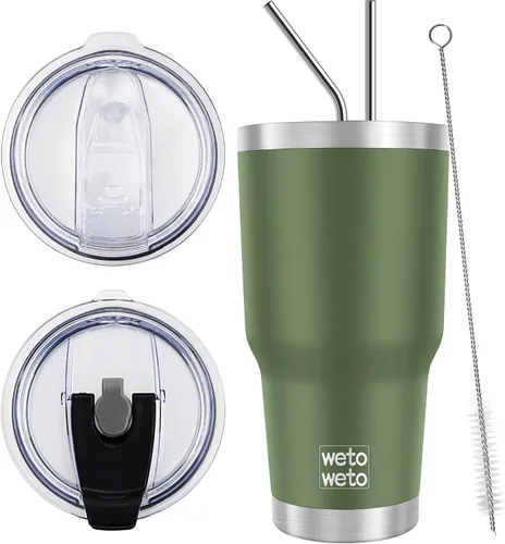 Miniatura 15 de WETOWETO - Vaso de 30oz, taza de viaje con aislamiento al vacío de acero inoxidable, taza de café y agua con recubrimiento en polvo de doble pared