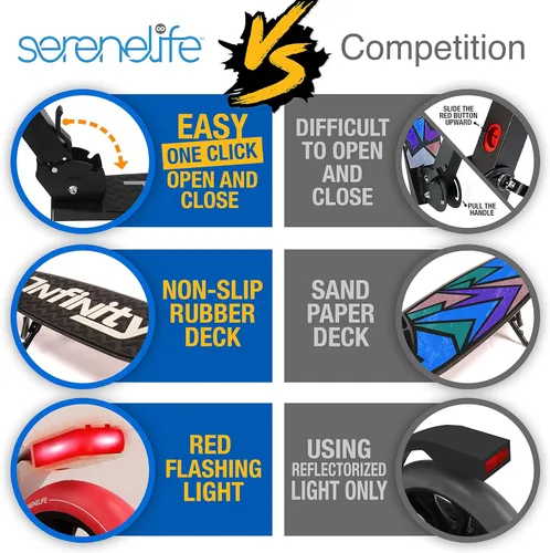 Miniatura 3 de SereneLife Patinete ligero y plegable cómodo manubrio de barra en T, scooter ajustable para adolescentes y adultos, cubierta de aleación con ruedas