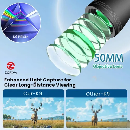 Miniatura 6 de Prismáticos profesionales de alta potencia de aumento de 10 x 50 para adultos, visión HD con lente objetivo de 1.969 in, prisma K9, diseño duradero
