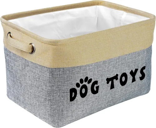 PET ARTIST Cesta de juguetes para perros, caja plegable para juguetes para perros con asas cómodas, canasta grande de almacenamiento de juguetes Gris