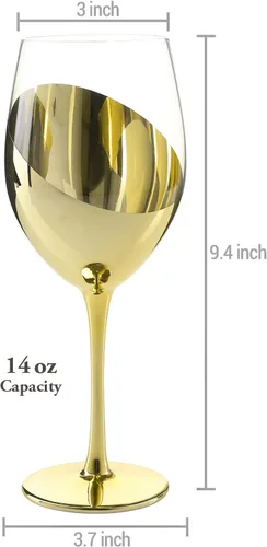 Miniatura 6 de MyGift Juego de 4 copas de vino de latón moderno con tallo largo para vino blanco o tinto con elegante diseño angular Latón (juego de 4)