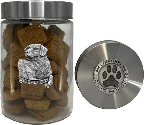 Miniatura 34 de Heritage Pewter Basset Hound Good Dog Treat Jar – Tarro de golosinas de 34 onzas con tapa hermética a rosca Regalo para propietarios de Basset
