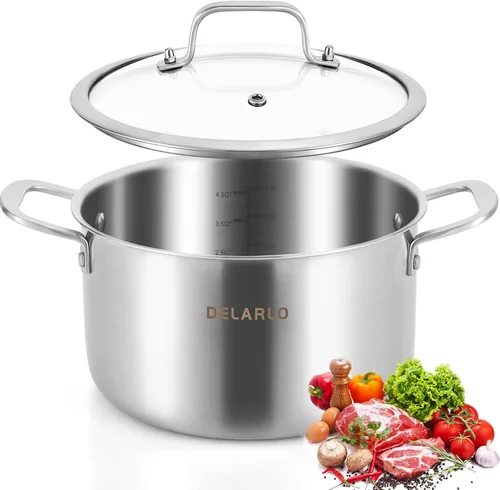 Miniatura 8 de DELARLO Olla de Acero Inoxidable Tri-Capa de 8 Cuartos, Resistente, Compatible con Todas las Estufas, Olla para Sopa de hasta 600℉ con Tapa, Olla
