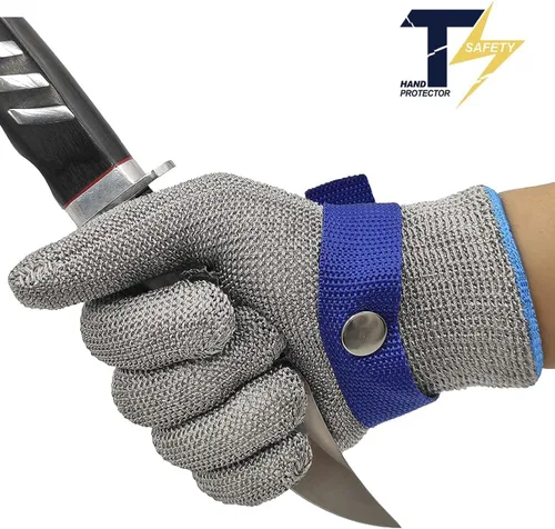 Miniatura 3 de 2.0 ANSI A9 - Guantes resistentes a los cortes de malla de acero inoxidable, guantes de alambre de metal, duraderos y resistentes al óxido, guantes