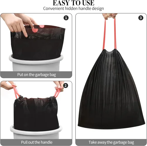 Miniatura 5 de 3 rollos de bolsas de basura pequeñas con cordón, bolsas de basura pequeñas de 4 galones con cordón para cocina, baño, dormitorio, hogar, oficina