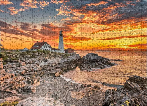 Miniatura 8 de MyPuzzle Portland Lighthouse At Sunrise in New England Maine USA - Rompecabezas prémium de 100 piezas para adultos