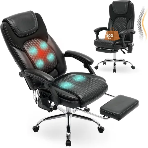 Miniatura 16 de MALOL Silla de oficina de masaje de 300 libras, silla de escritorio grande y alta con 3 niveles de calor y reposapiés, silla ejecutiva ergonómica