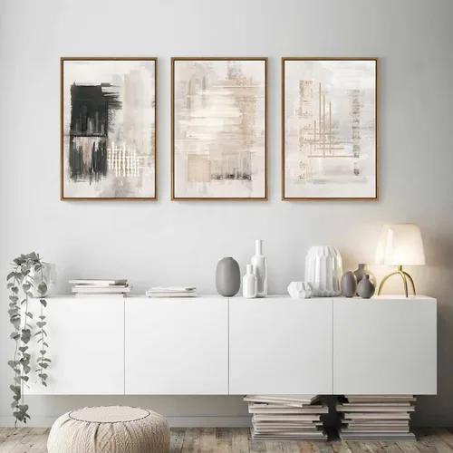 Miniatura 3 de HPINUB - Lienzo decorativo abstracto moderno para pared, juego de 3 impresiones artísticas enmarcadas, pintura de pared grande en blanco y negro, 16
