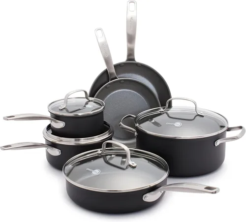 GreenPan Chatham - Juego de 10 piezas de ollas y sartenes de cerámica anodizada y saludable, antiadherente, sartenes para freír, cacerolas, ollas