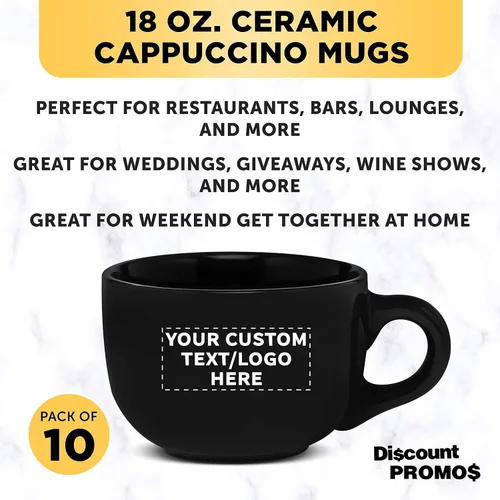Miniatura 3 de Juego de 10 tazas de capuchino de cerámica personalizadas, 18 onzas, paquete a granel, perfectas para café, té, espresso, cacao caliente y otras