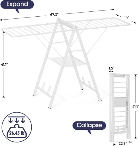 Miniatura 2 de APEXCHASER Tendedero para Ropa Plegable, Perchero de Metal para Lavandería Plegable, Ultra Delgado Tendedero de Alas de Gaviota con Altura Ajustable