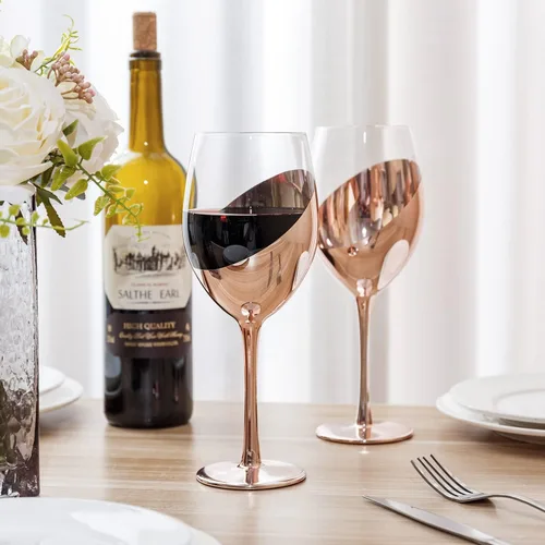 Miniatura 2 de MyGift Juego de 4 copas de vino con tallo de cobre de 14 onzas, cristalería para cenas y eventos de boda Cobre (juego de 4)