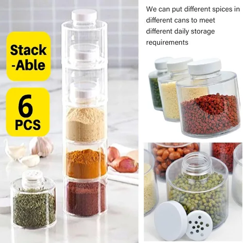 Miniatura 2 de 6 piezas apilables para especias, torre de especias, recipientes herméticos para especias, organizador de botellas de condimentos para especias